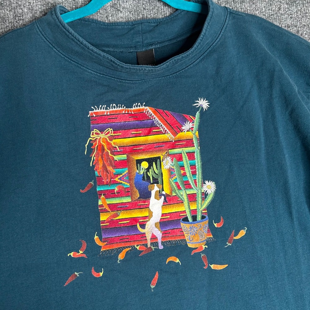 Sabaku Artwear Womens Large Teal Blue Southwestern Desert Dog Sweatshirt USA - Picture 6 of 7